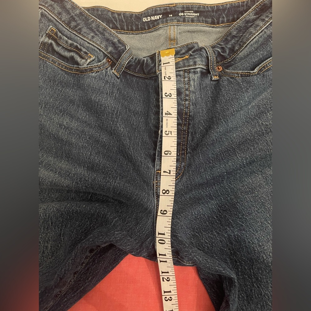 Old Navy Jeans High-Rise OG Straight Size 14 Regular Dark Wash Raw Hem - Picture 7 of 9